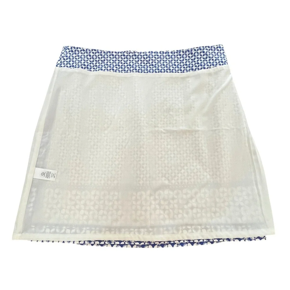 Talbots Womens A-Line Skirt 14 Blue Geometric‎ Cotton Canvas Stretch Above Knee